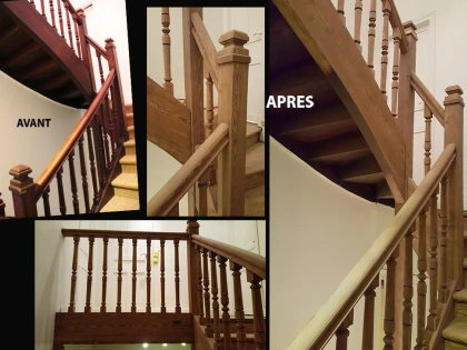 Décapage par aérogommage d'un escalier en bois