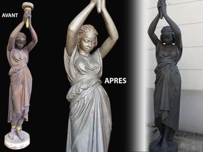 Décapage par aérogommage d'une statue en métal