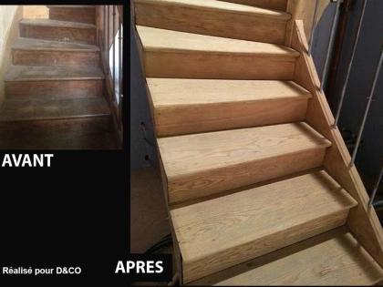 Décapage par aérogommage d'un escalier en chêne