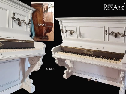 Relooking d'un meuble piano. peinture usée lin