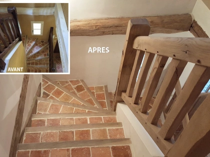 Décapage par aérogommage d'un escalier en bois