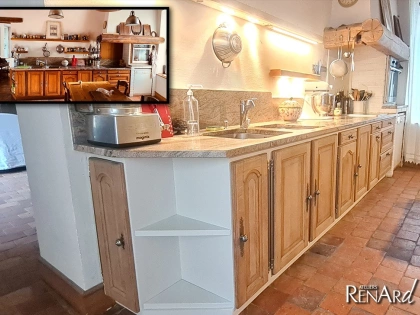 Relooking de cuisine. Vernis incolore mat aspect bois naturel et peinture lin