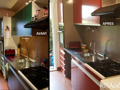 Peinture décorative et relooking de cuisine. rouge