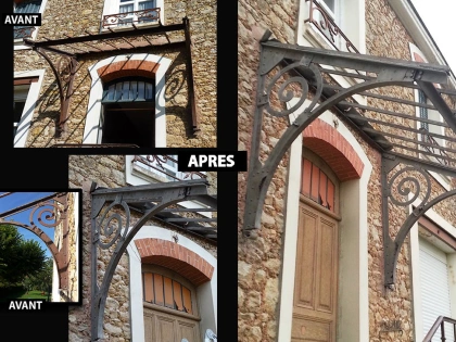 Décapage par aérogommage d'une marquise en métal