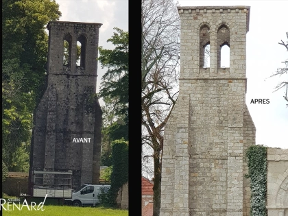 Décapage par aérogommage et nettoyage d'une arche de château en pierres