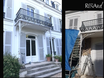 Décapage par aérogommage de grilles et garde corps de balcon en métal