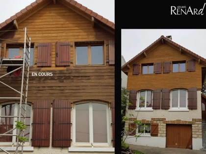 Décapage par aérogommage de façade de maison en bois