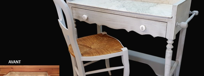 Relooking de meuble. Avec une patine usée gris et lin