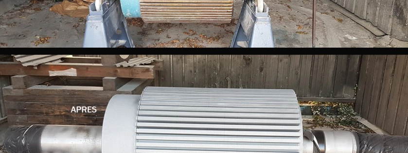 Décapage par aérogommage d'un rotor en métal