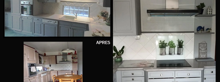 Peinture décorative et relooking de cuisine. Peinture grise et béton ciré