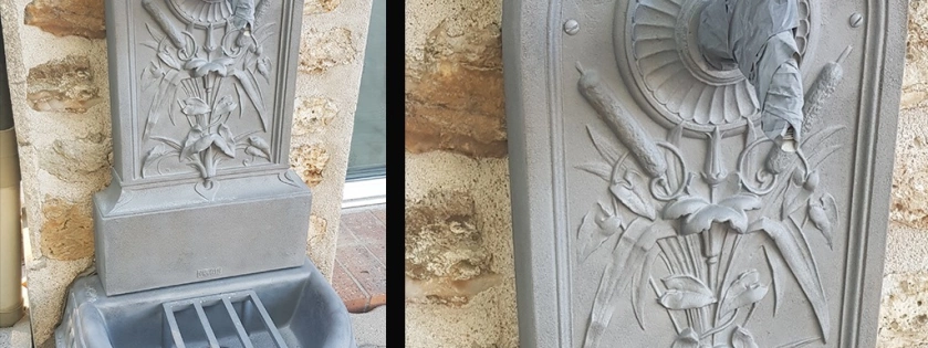Décapage par aérogommage d'une fontaine en métal
